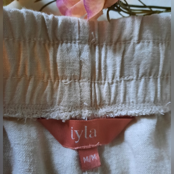 IYLA Natural Unbleached Linen Ankle Pants, Side Pockets, Drawstring - Picture 3 of 3